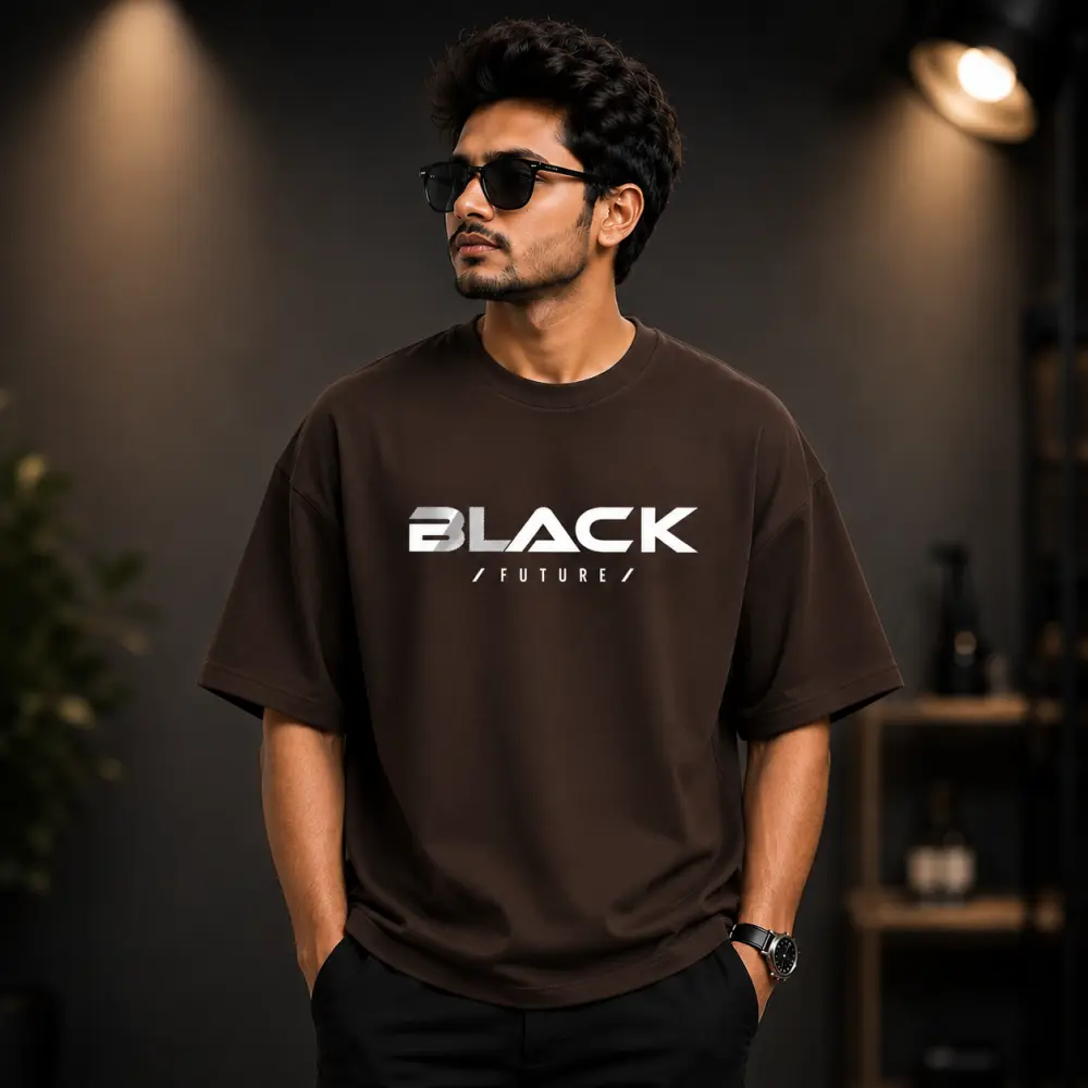 প্রিমিয়াম ড্রপ শোল্ডার টি-শার্ট - BLACK