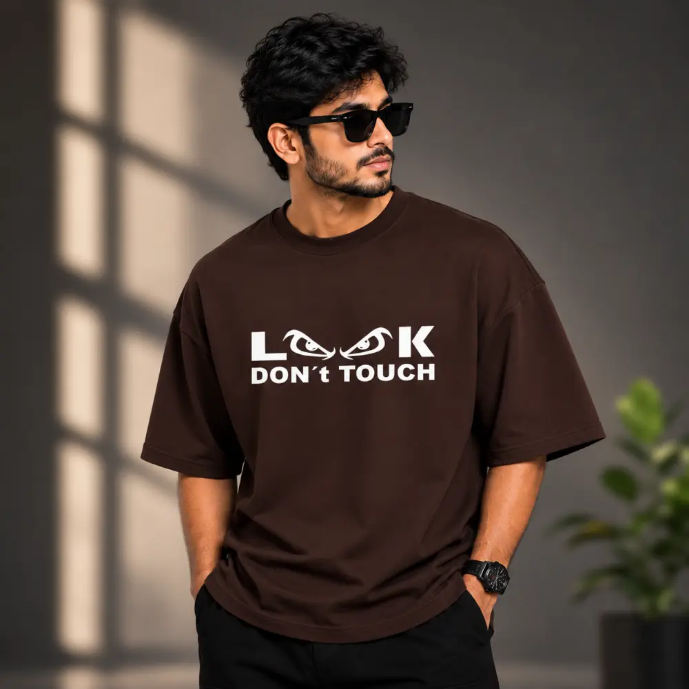 প্রিমিয়াম ড্রপ শোল্ডার টি-শার্ট - Look Don't Touch